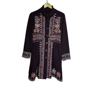 Johnny Was Embroidered Floral Cross Stitched Coat Jacket Womens Size XS Boho Art